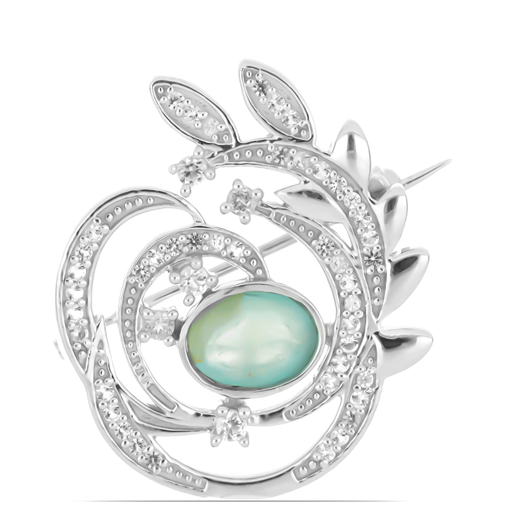 Silberbrosche mit Grandidierit aus Anosy und Peridot aus Changbai 1 