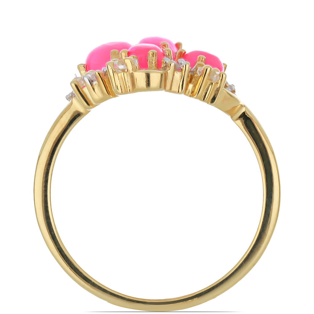 Goldplattierter Silberring mit rosa äthiopischem Opal aus Lega Dembi und weißem Topas