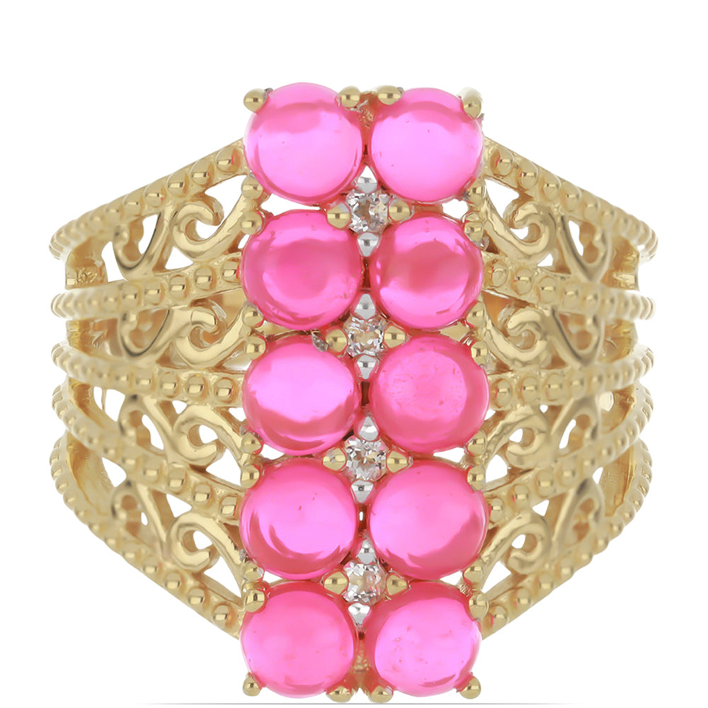 Goldplattierter Silberring mit rosa äthiopischem Opal aus Lega Dembi und weißem Topas