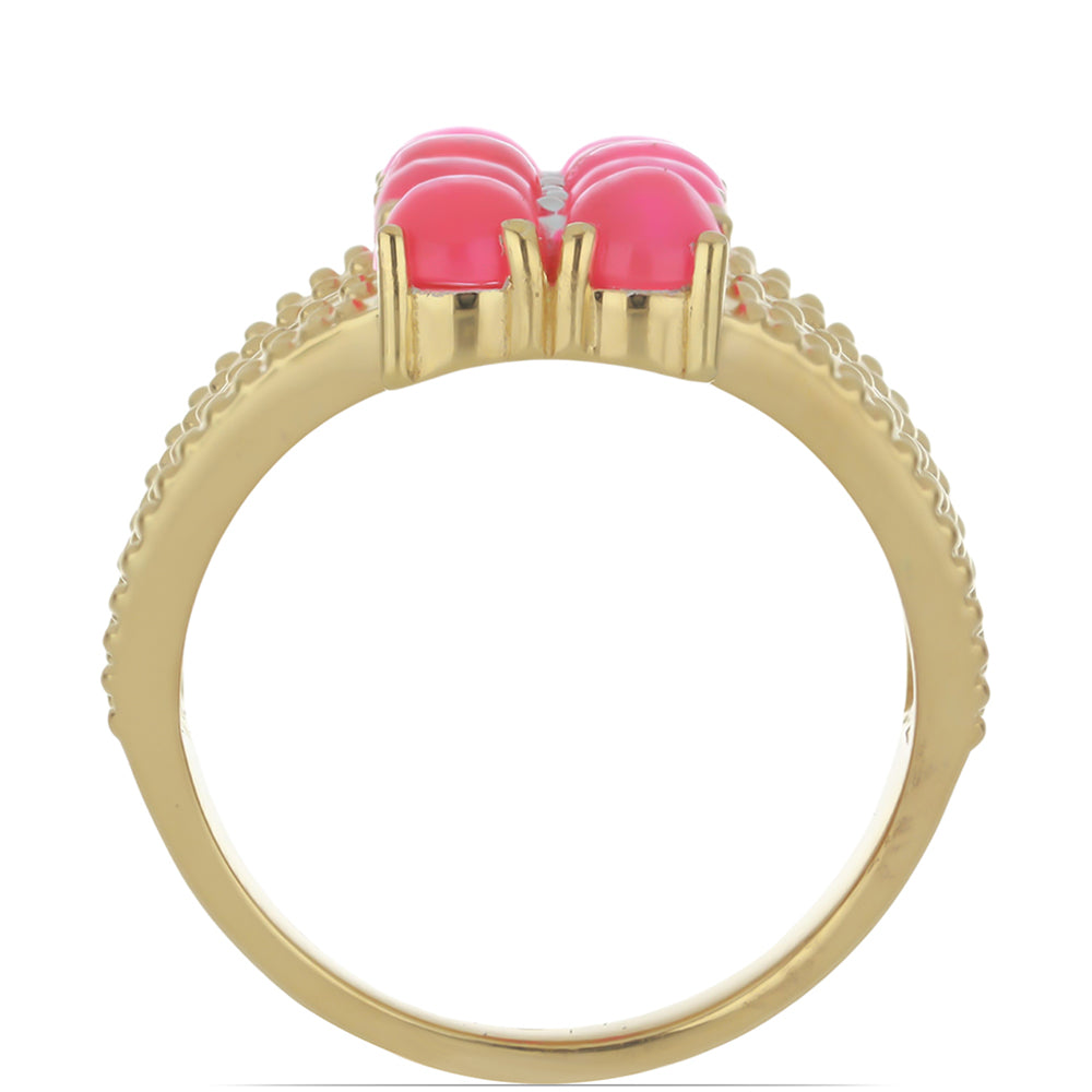 Goldplattierter Silberring mit rosa äthiopischem Opal aus Lega Dembi und weißem Topas