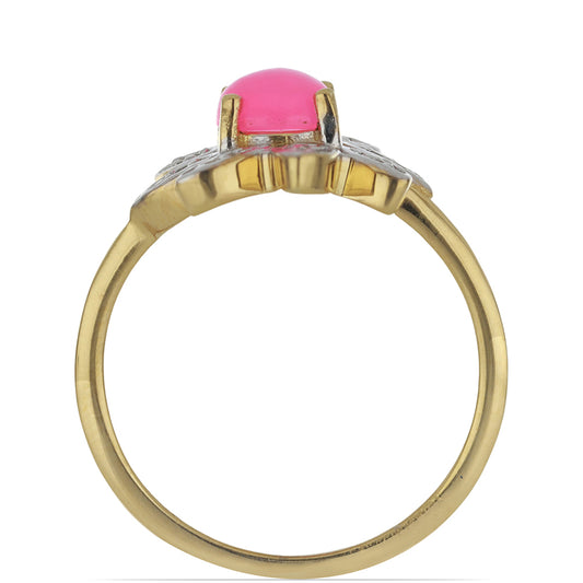 Goldplattierter Silberring mit rosa äthiopischem Opal aus Lega Dembi und weißem Topas