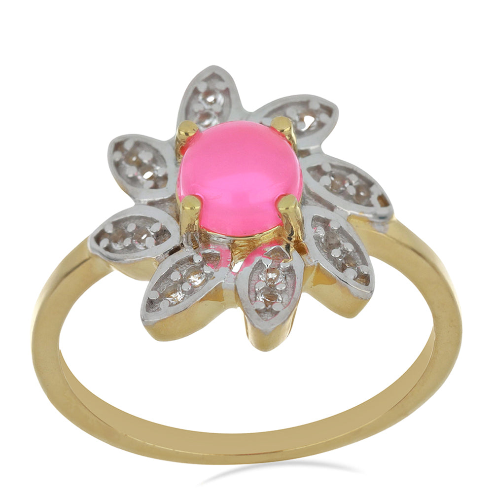 Goldplattierter Silberring mit rosa äthiopischem Opal aus Lega Dembi und weißem Topas 3 