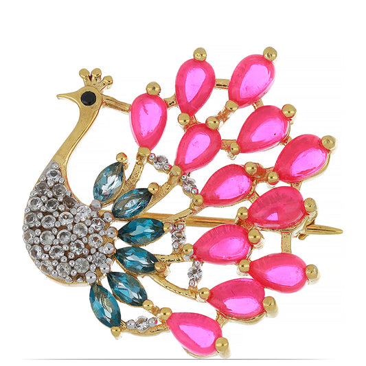 Goldplattierte Silberbrosche mit rosa Opal aus Lega Dembi und londonblauem Topas