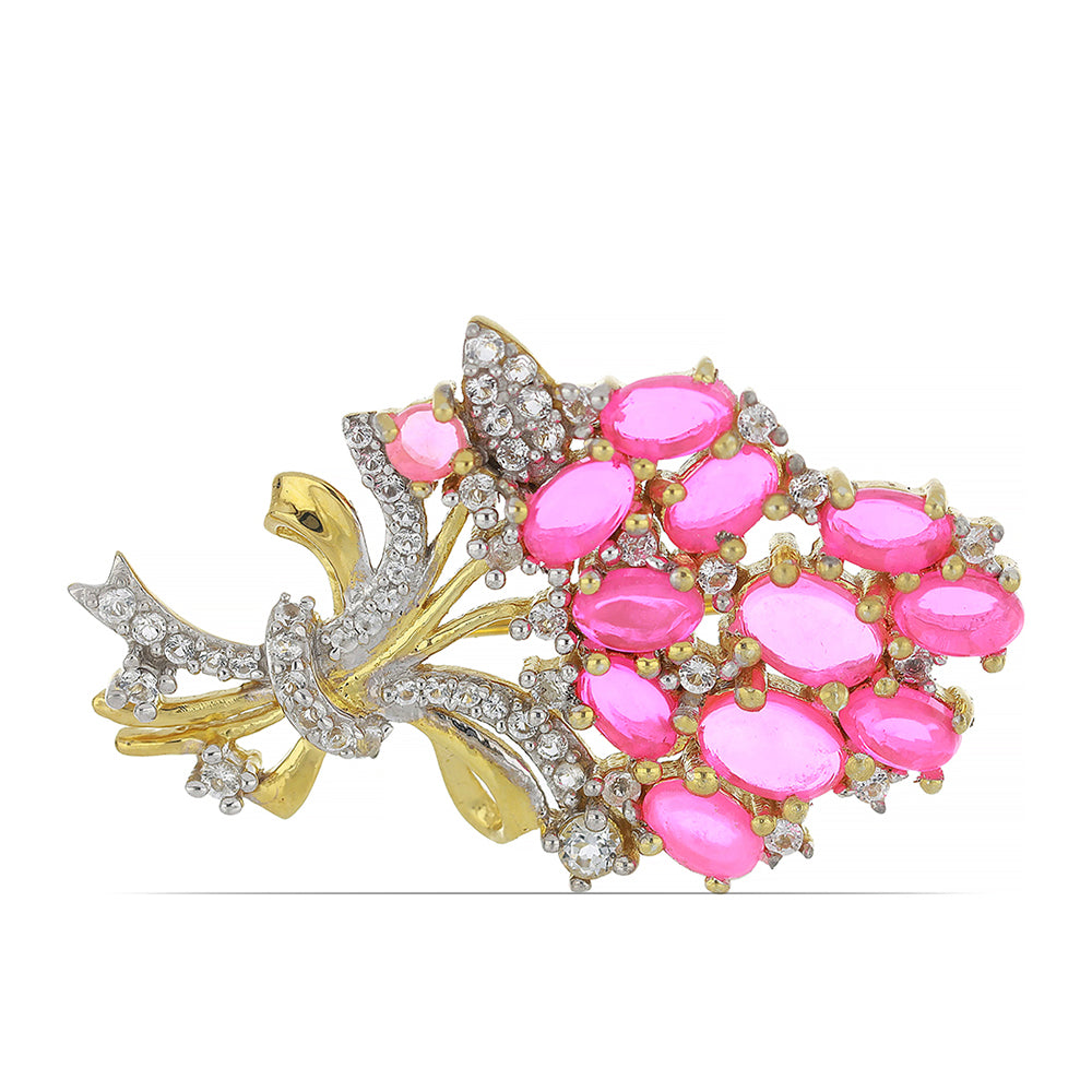 Goldplattierte Silberbrosche mit rosa Opal aus Lega Dembi und weißem Topas 1 