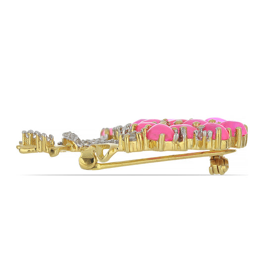 Goldplattierte Silberbrosche mit rosa Opal aus Lega Dembi und weißem Topas