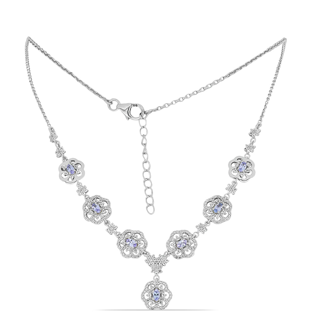 Silberhalskette mit Tansanit und weißem Topas 1 