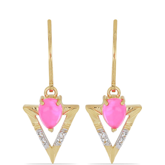Goldplattierte Silberohrringe mit rosa äthiopischem Opal aus Lega Dembi und weißem Topas