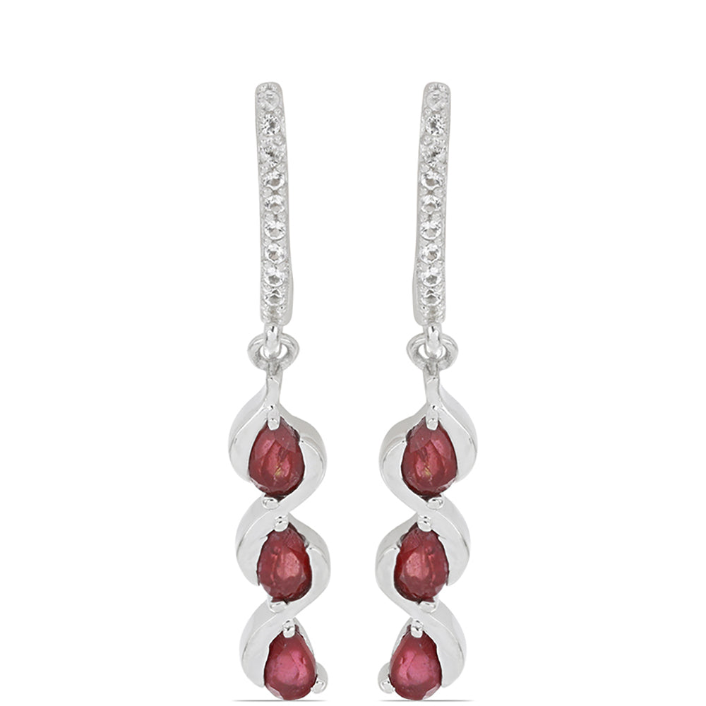 Silberohrringe mit Rubin aus Madagaskar und weißem Topas 1 