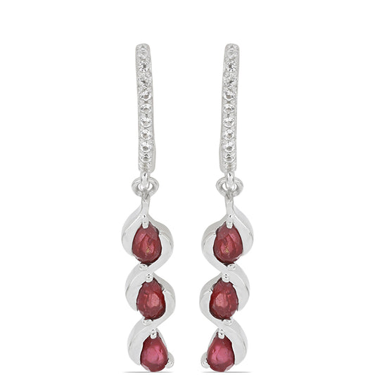 Silberohrringe mit Rubin aus Madagaskar und weißem Topas