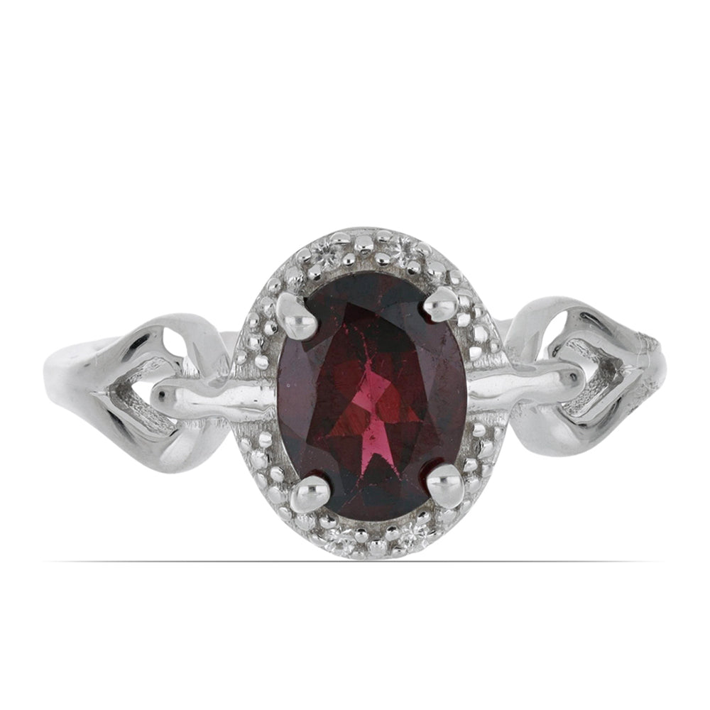 Silberring mit Rhodolith aus Moatize und weißem Topas