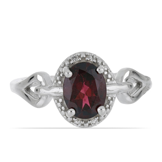 Silberring mit Rhodolith aus Moatize und weißem Topas