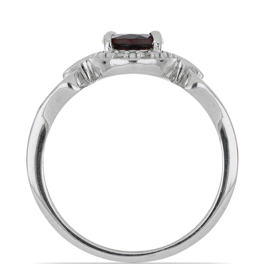 Silberring mit Rhodolith aus Moatize und weißem Topas