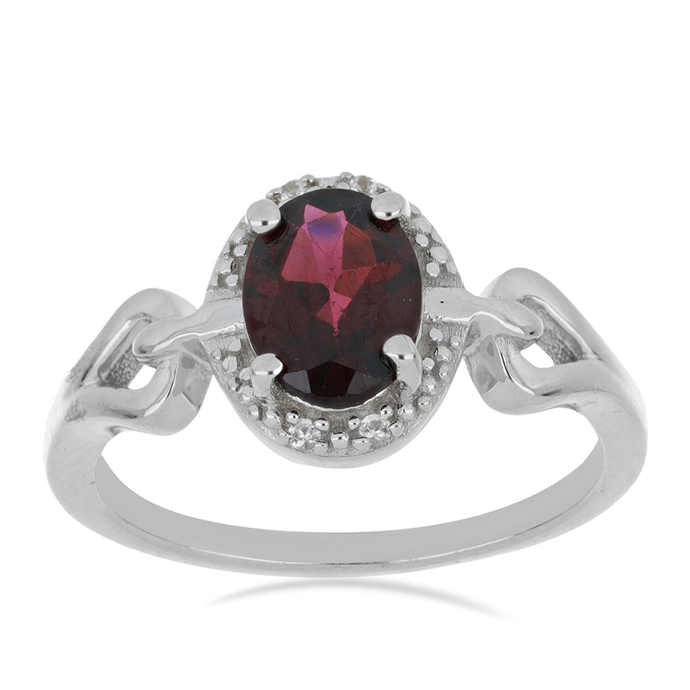 Silberring mit Rhodolith aus Moatize und weißem Topas