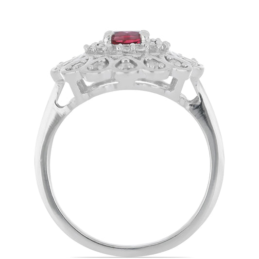 Silberring mit Rhodolith aus Moatize und weißem Topas