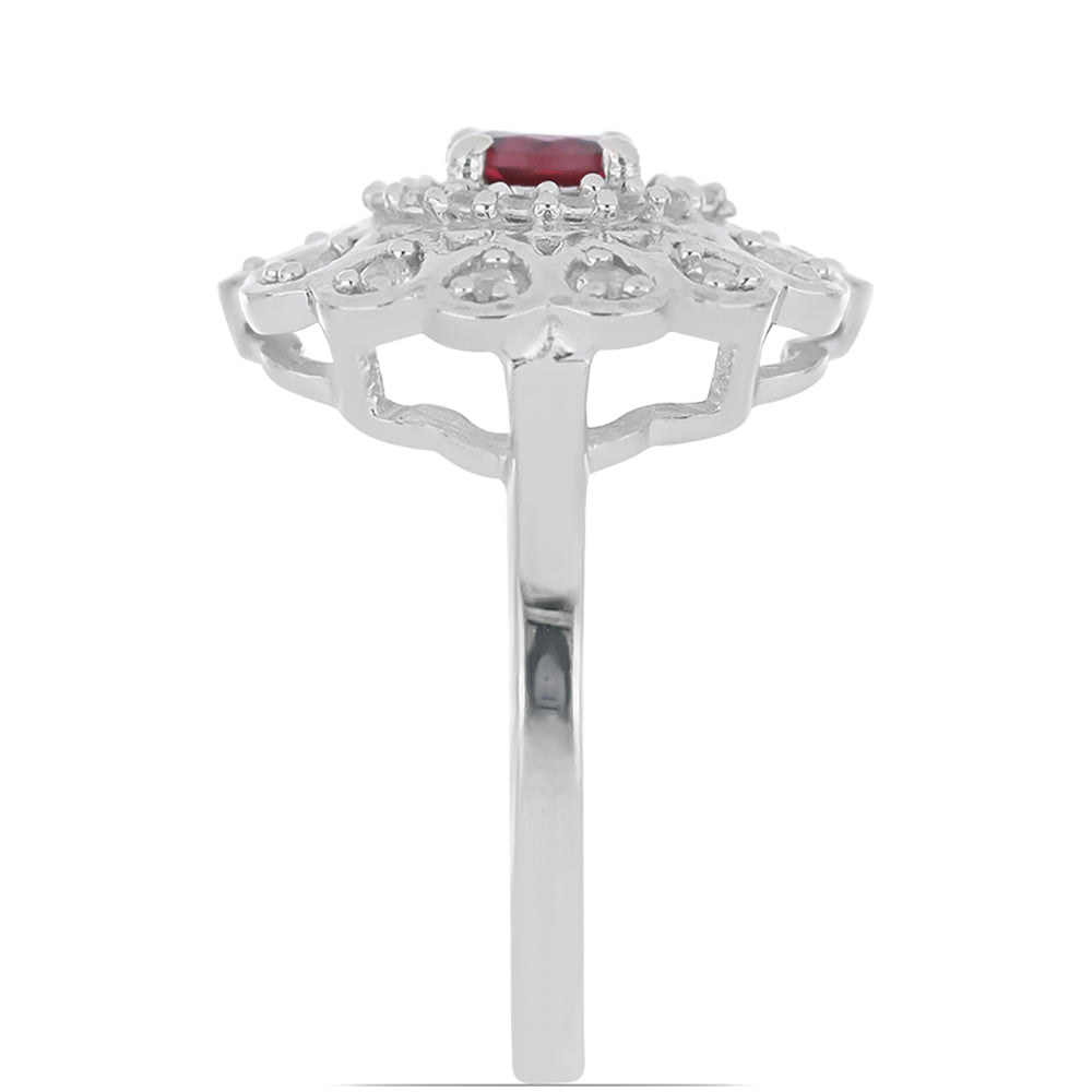 Silberring mit Rhodolith aus Moatize und weißem Topas