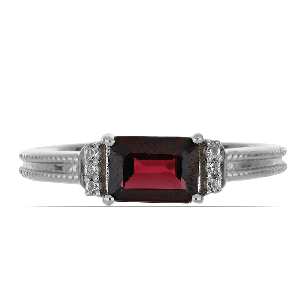 Silberring mit Rhodolith aus Moatize und weißem Topas