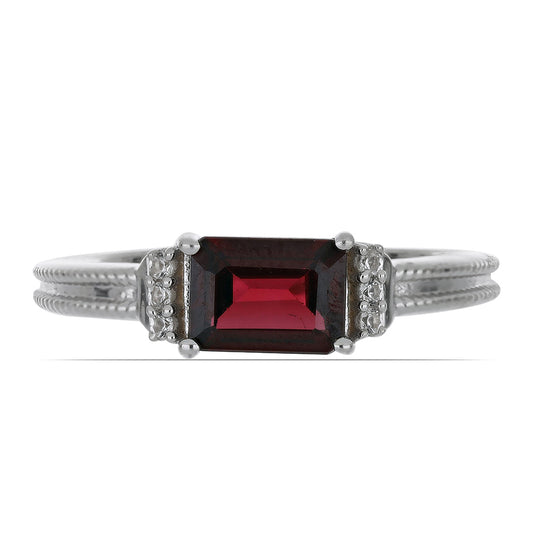 Silberring mit Rhodolith aus Moatize und weißem Topas