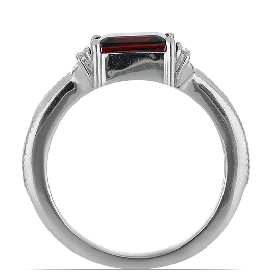 Silberring mit Rhodolith aus Moatize und weißem Topas