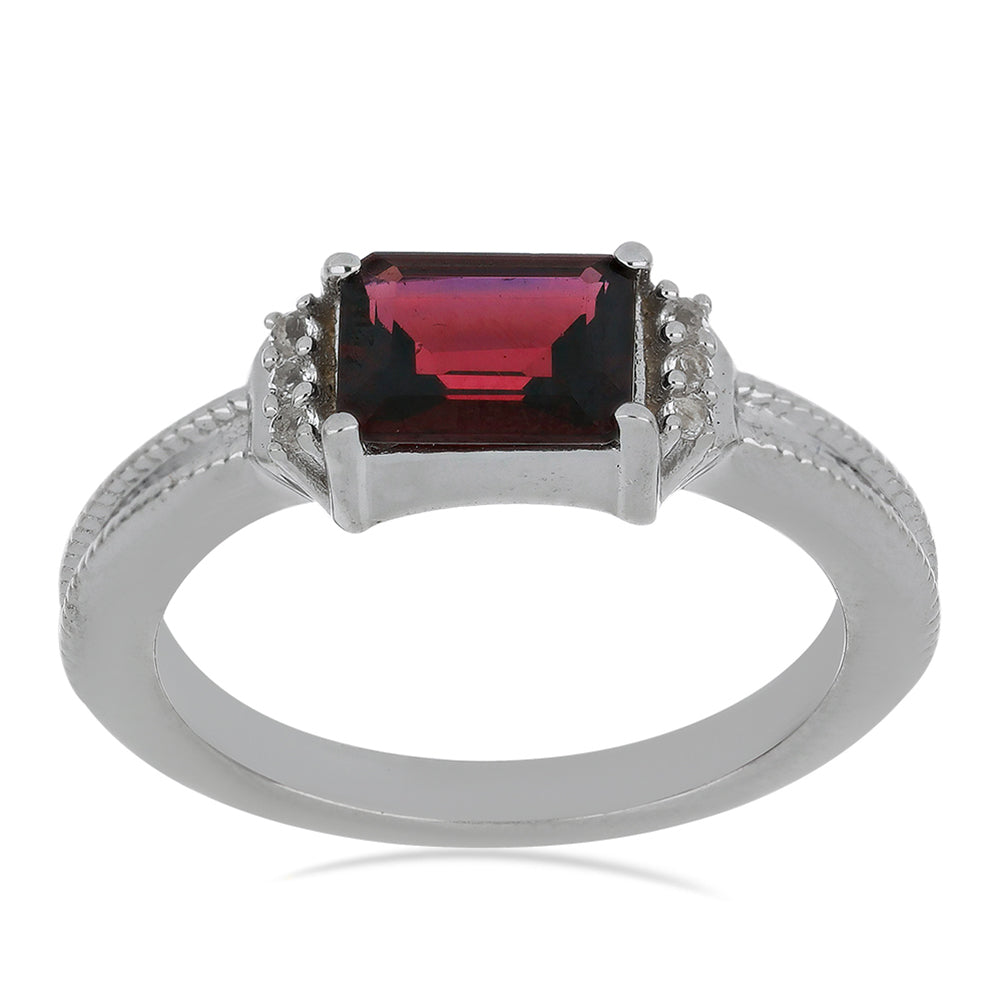 Silberring mit Rhodolith aus Moatize und weißem Topas