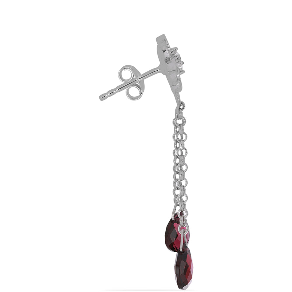 Silberohrringe mit Rhodolith aus Moatize und weißem Topas 2 