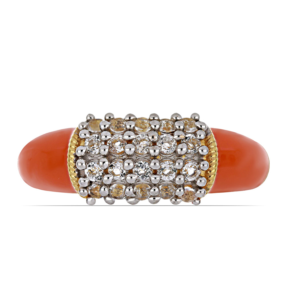 Goldplattierter Silberring mit Emaille und weißem Topas 1 