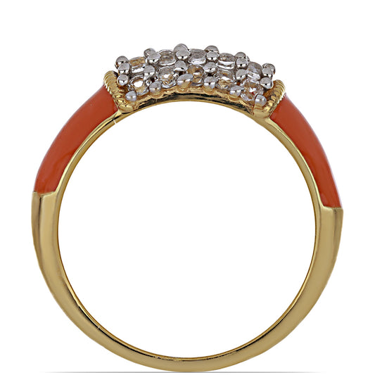 Goldplattierter Silberring mit Emaille und weißem Topas