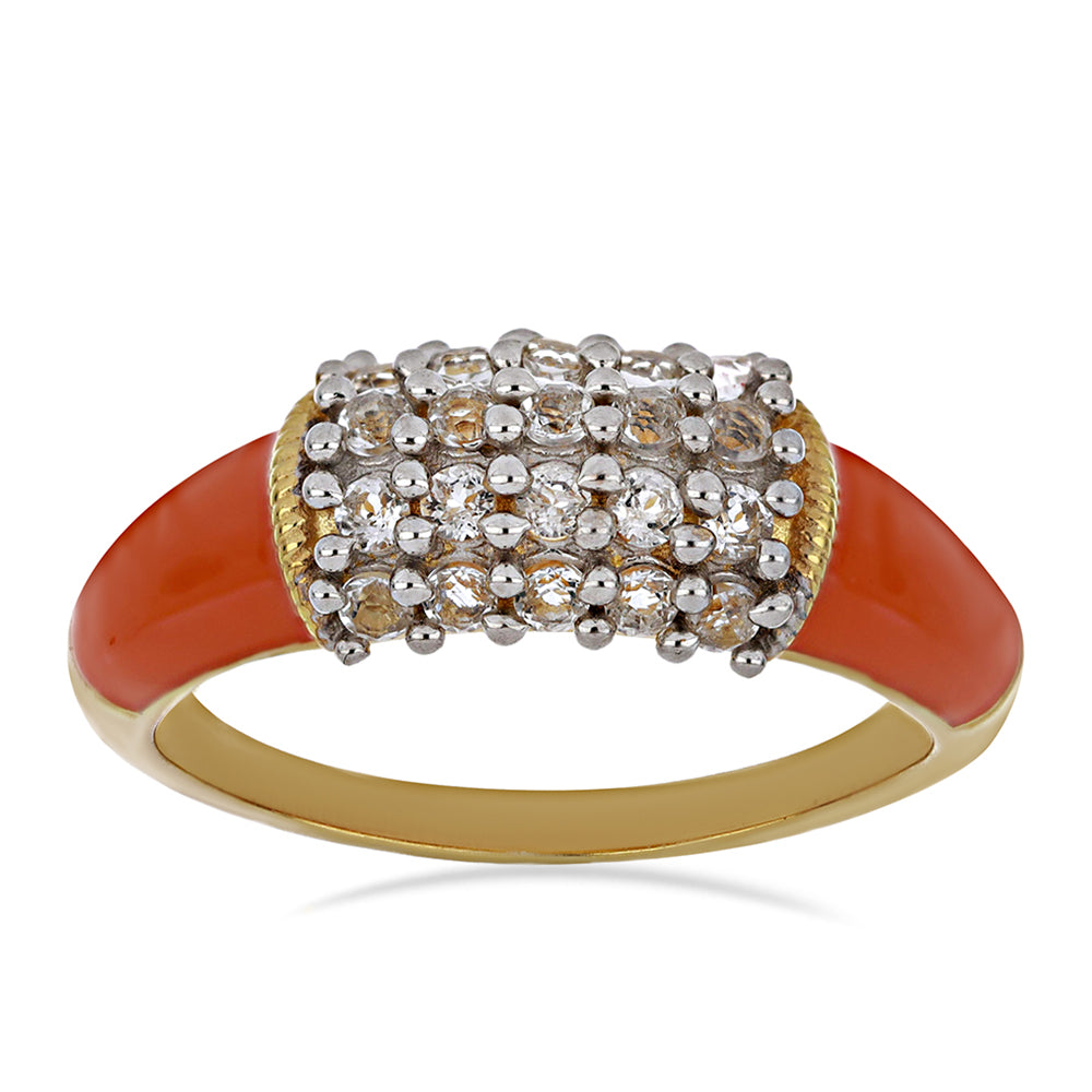 Goldplattierter Silberring mit Emaille und weißem Topas