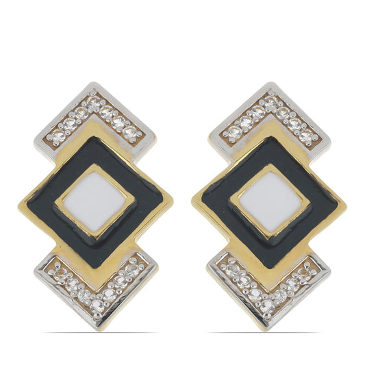 Goldplattierte Silberohrringe mit Emaille und weißem Topas