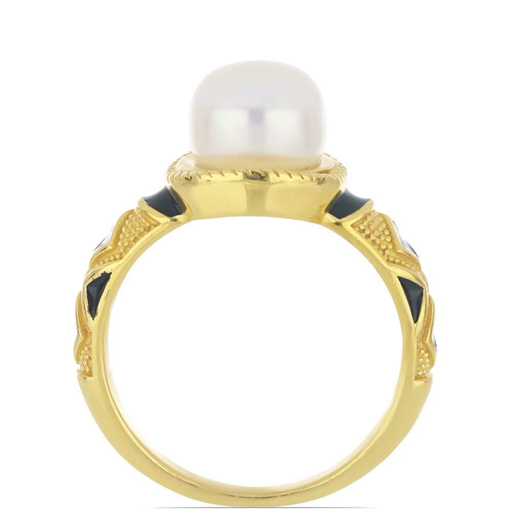 Goldplattierter Silberring mit Emaille und weißer Süßwasserperle 2 