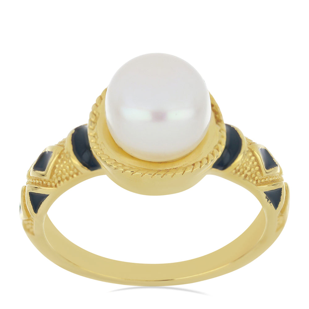 Goldplattierter Silberring mit Emaille und weißer Süßwasserperle 3 
