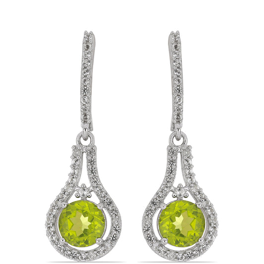 Silberohrringe mit Peridot aus Changbai und weißem Topas
