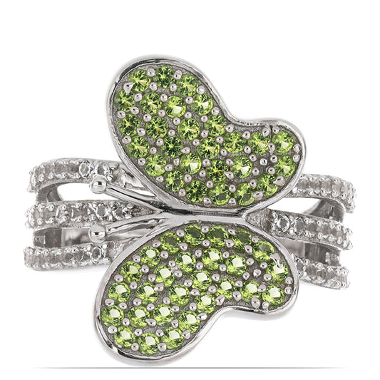 Silberring mit Peridot aus Changbai und weißem Topas