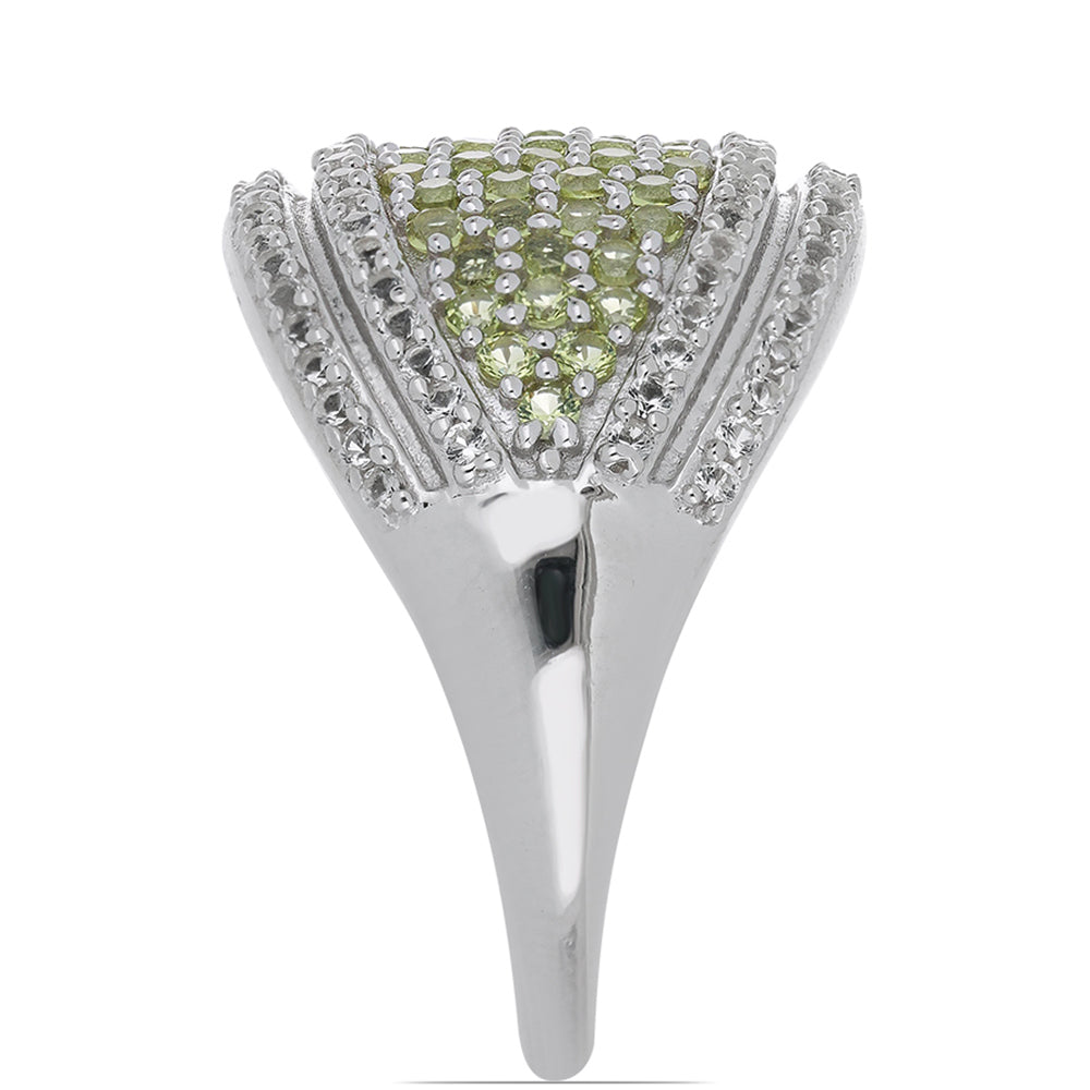 Silberring mit Peridot aus Changbai und weißem Topas