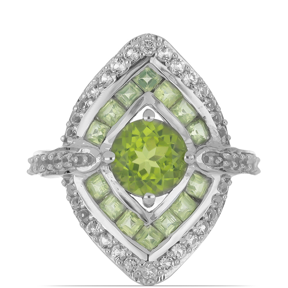 Silberring mit Peridot aus Changbai und weißem Topas 1 