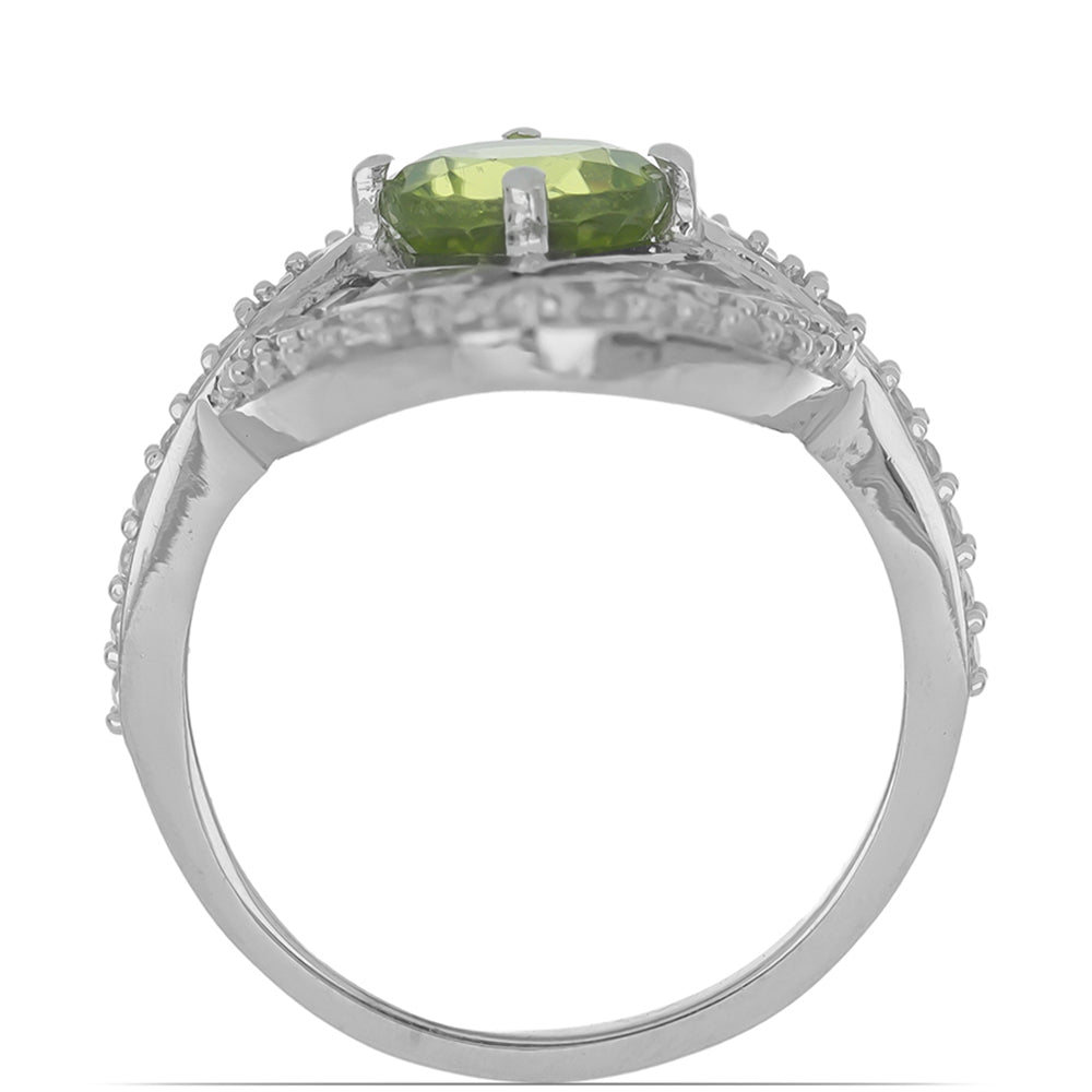 Silberring mit Peridot aus Changbai und weißem Topas