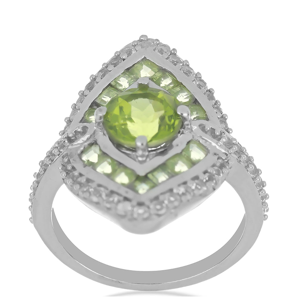 Silberring mit Peridot aus Changbai und weißem Topas 3 
