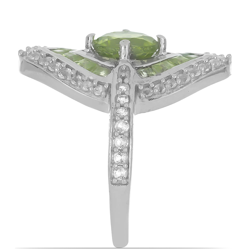 Silberring mit Peridot aus Changbai und weißem Topas 4 