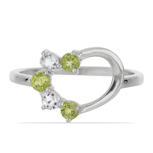 Silberring mit Peridot aus Changbai und weißem Topas