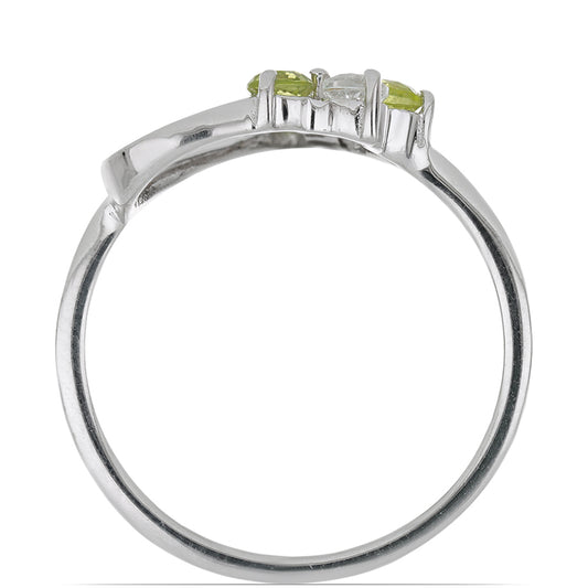 Silberring mit Peridot aus Changbai und weißem Topas