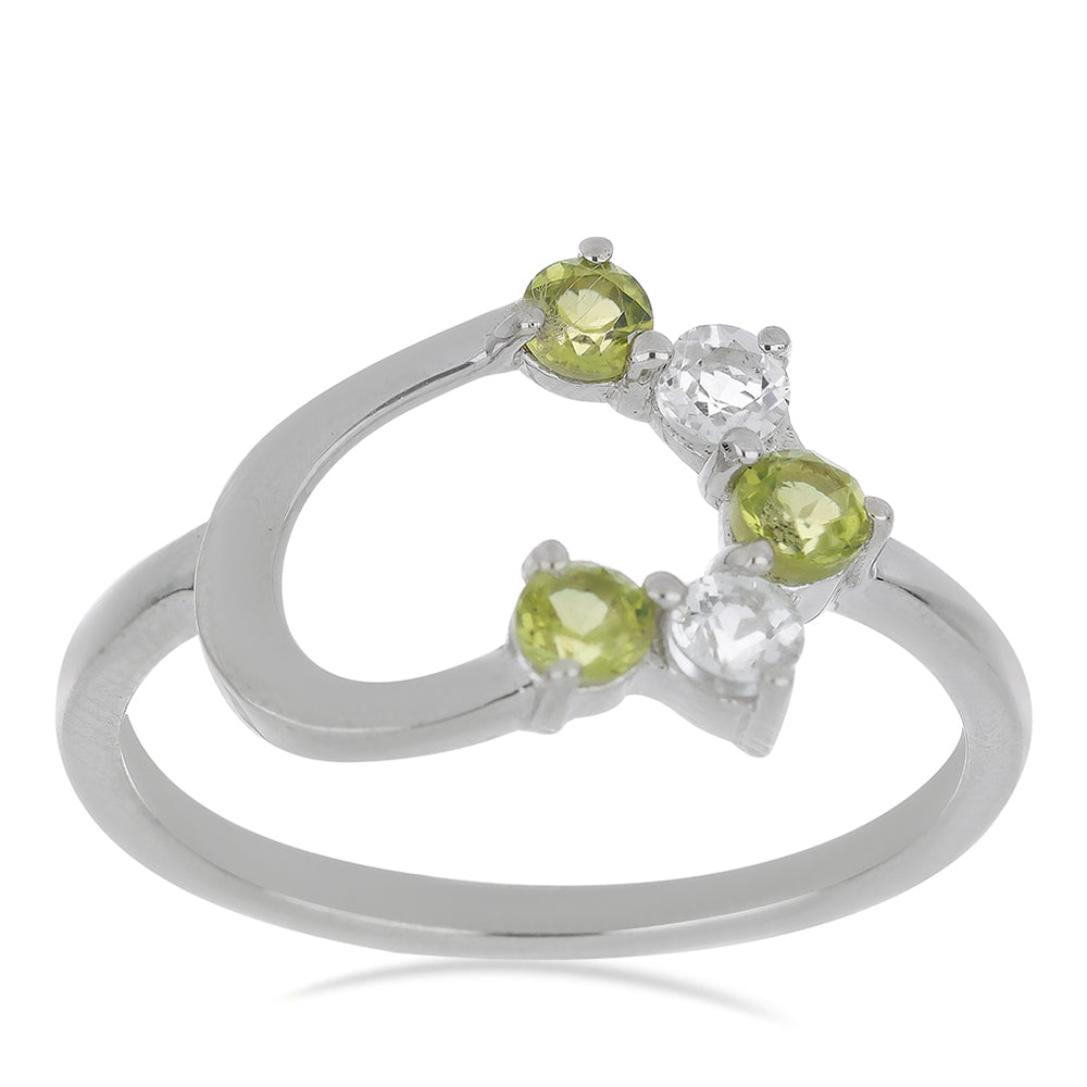 Silberring mit Peridot aus Changbai und weißem Topas