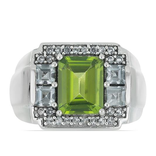 Silberring mit Peridot aus Changbai und weißem Topas