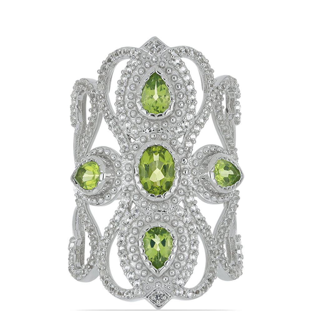 Silberring mit Peridot aus Changbai und weißem Topas