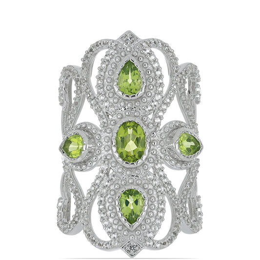 Silberring mit Peridot aus Changbai und weißem Topas