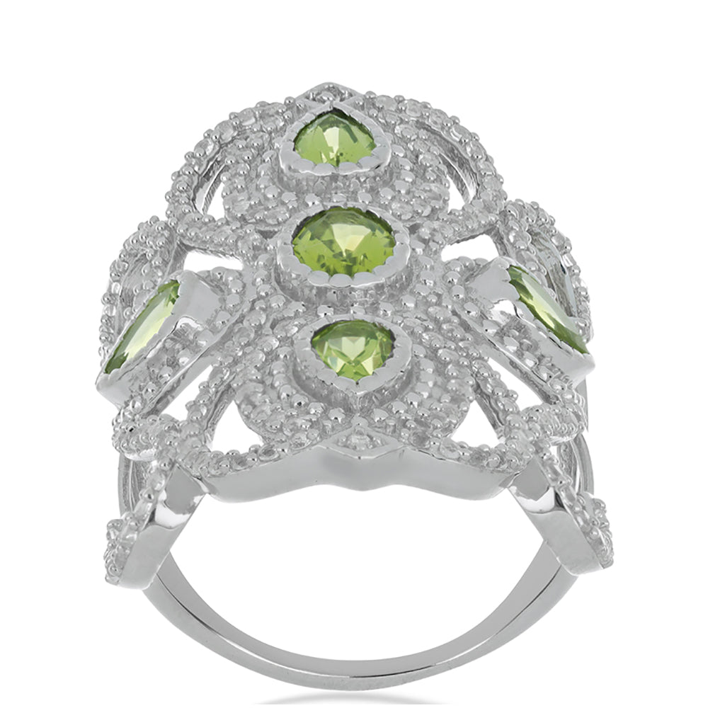 Silberring mit Peridot aus Changbai und weißem Topas