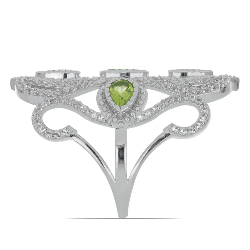 Silberring mit Peridot aus Changbai und weißem Topas