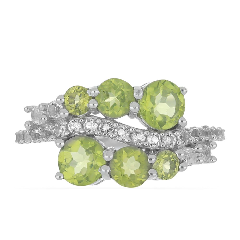 Silberring mit Peridot aus Changbai und weißem Topas 1 