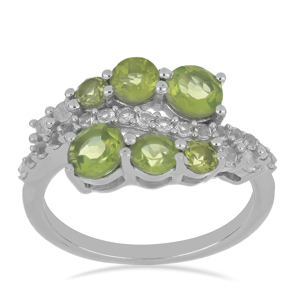 Silberring mit Peridot aus Changbai und weißem Topas
