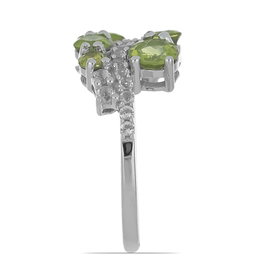Silberring mit Peridot aus Changbai und weißem Topas