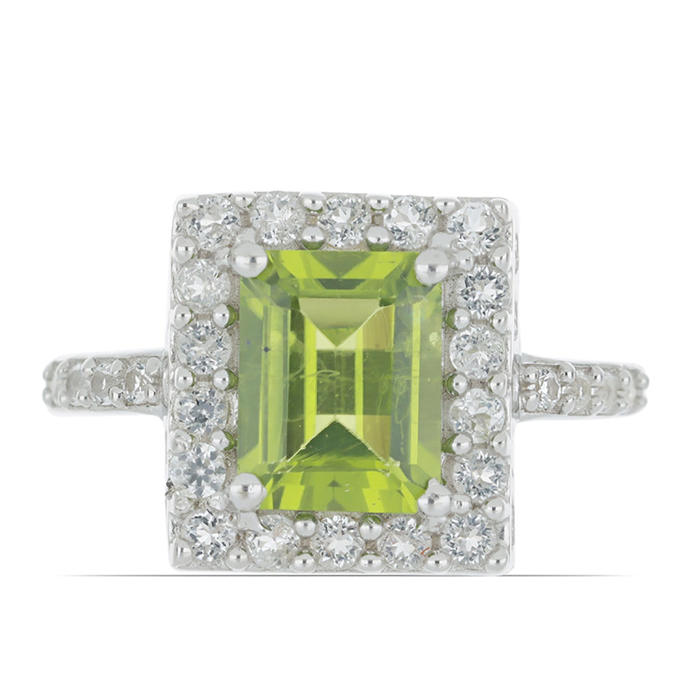Silberring mit Peridot aus Changbai und weißem Topas 1 
