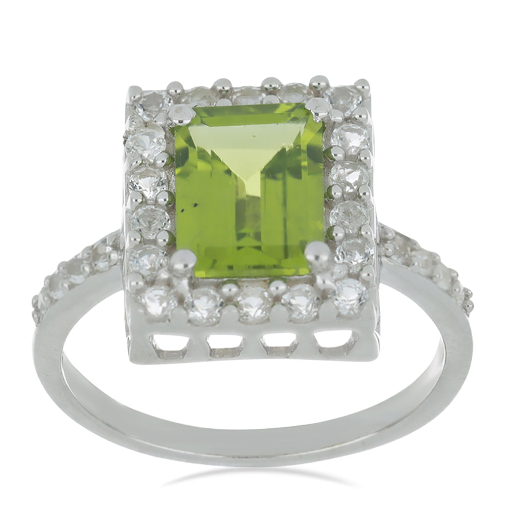 Silberring mit Peridot aus Changbai und weißem Topas